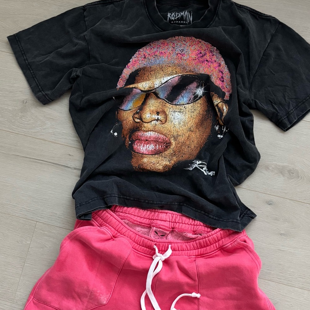 Black Graphic Short Sleeve Tee - Pink Accent